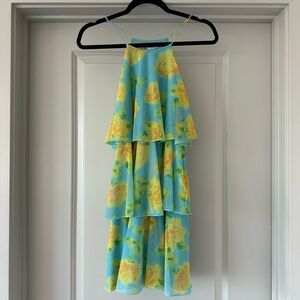 Zara Kids Floral Tiered Dress in Blue and Yellow